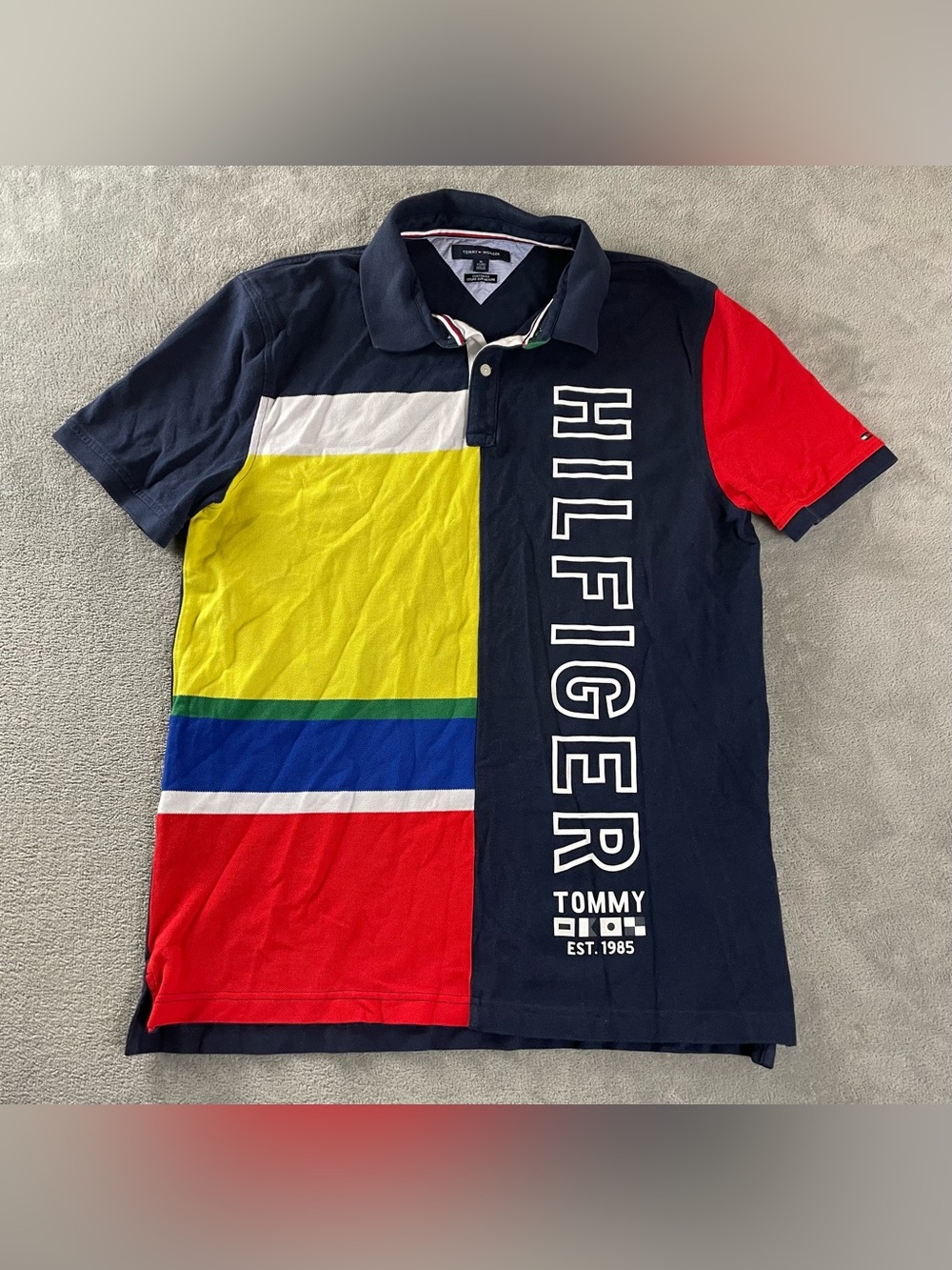 Tommy Hilfiger Polo Shirt Mens XL Custom Fit Slim Preppy Color block Little Hole